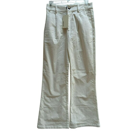 Anthropologie The Korner White Pinwale Cordurory Wide-Leg Bell Bottom Pants Sz 4 - Picture 1 of 4